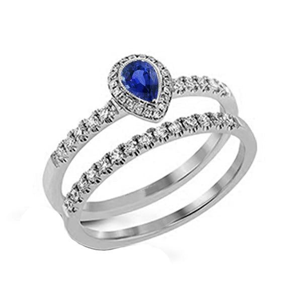 Bague de fiançailles halo de pierres précieuses sertie de saphir bleu poire 2.50 carats - HarryChadEnt.FR