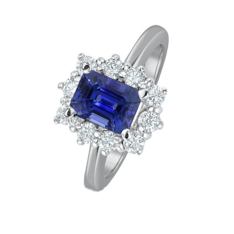 Bague de fiançailles halo diamant émeraude ceylan saphir 8.20 carats - HarryChadEnt.FR