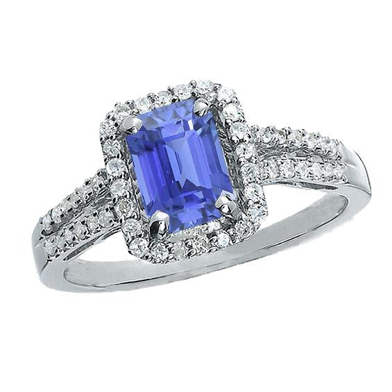 Bague de fiançailles halo émeraude saphir bleu 4 carats double tige - HarryChadEnt.FR
