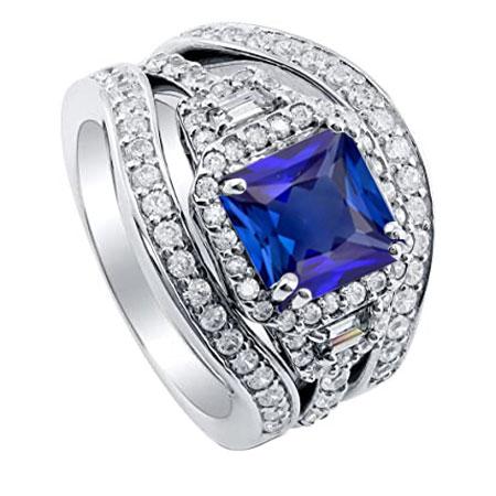 Bague de fiançailles halo radiant diamant saphir avec veste 4.50 carats - HarryChadEnt.FR