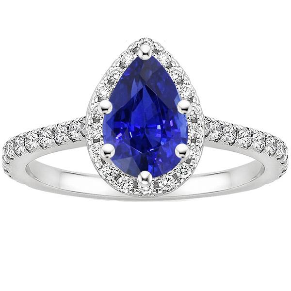 Bague de fiançailles halo saphir bleu accents or blanc 5.50 carats - HarryChadEnt.FR