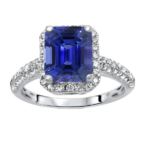 Bague de fiançailles halo saphir double rangée sertie de diamants 4 carats - HarryChadEnt.FR
