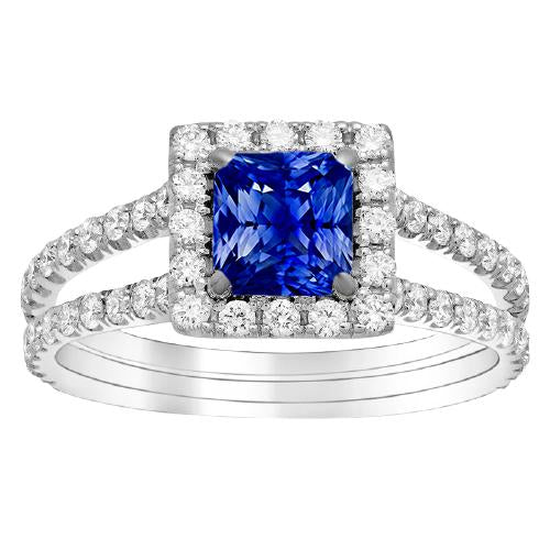 Bague de fiançailles halo saphir sertie pavé de diamants bande d'or 3 carats - HarryChadEnt.FR