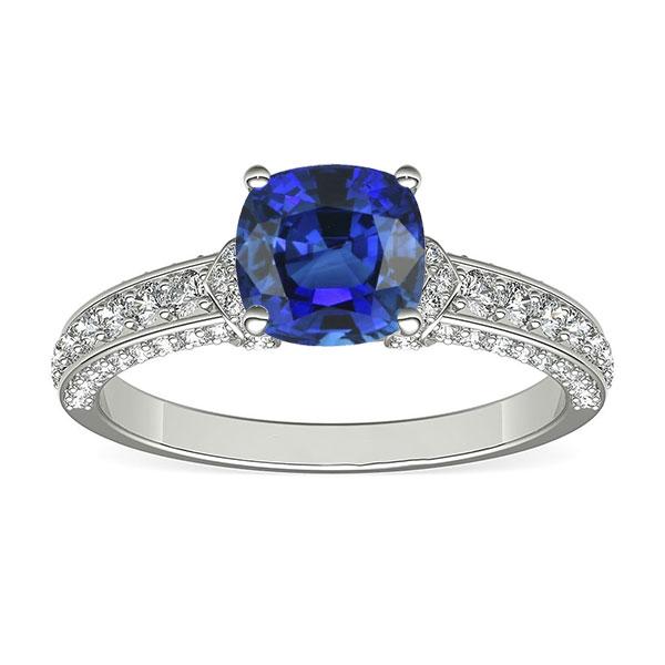 Bague de fiançailles or blanc diamant saphir bleu serti griffes 3.50 carats - HarryChadEnt.FR