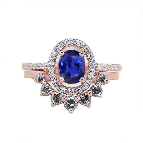 Bague de fiançailles ovale halo de diamants sertie saphir bleu or 3.50 carats - HarryChadEnt.FR