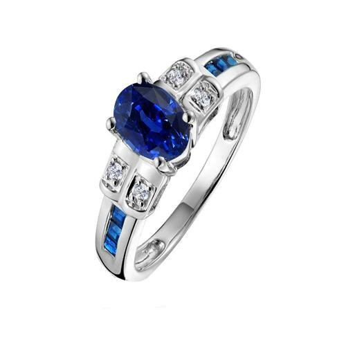 Bague de fiançailles ovale saphir bleu et diamants 4.25 carats or blanc - HarryChadEnt.FR