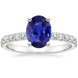 Bague de fiançailles ovale saphir du Sri Lanka et accents de diamants 4.25 carats
