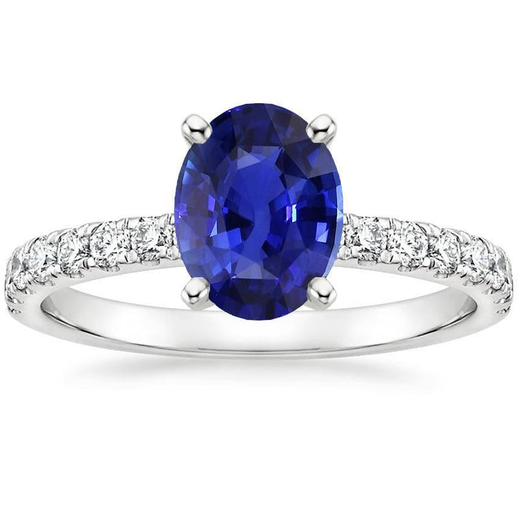 Bague de fiançailles ovale saphir du Sri Lanka et accents de diamants 4.25 carats - HarryChadEnt.FR