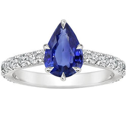 Bague de fiançailles pavé diamant serti griffes saphir bleu poire 5.50 carats