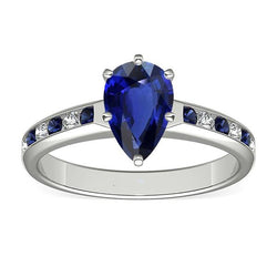 Bague de fiançailles poire serti chaîne Saphirs bleus et diamants 2 carats