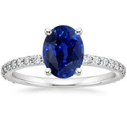 Bague de fiançailles pour femme Saphir bleu et serti de diamants 5.25 carats