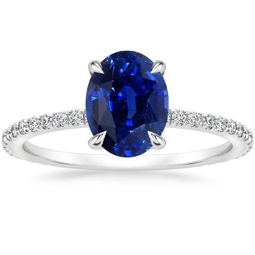 Bague de fiançailles pour femme Saphir bleu ovale et accents de diamants 4 carats - HarryChadEnt.FR