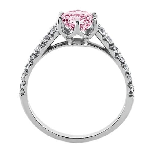 Bague de fiançailles ronde avec saphir rose 2 carats WG 14K - HarryChadEnt.FR