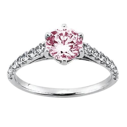 Bague de fiançailles ronde avec saphir rose 2 carats WG 14K - HarryChadEnt.FR
