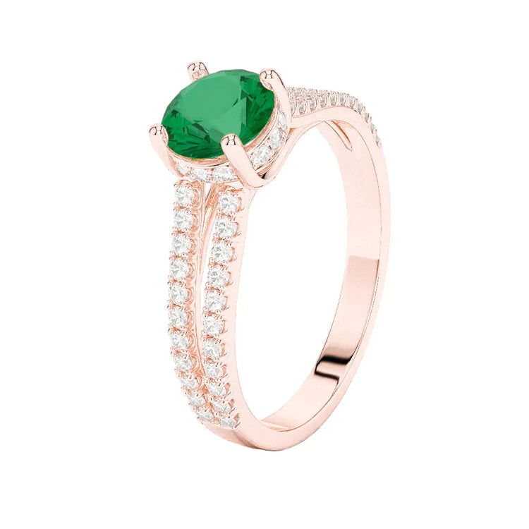 Bague de fiançailles ronde halo caché vert émeraude et diamant