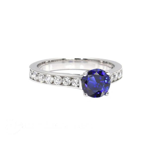 Bague de fiançailles ronde saphir naturel 2 carats serti de diamants - HarryChadEnt.FR