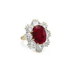 Bague de fiançailles rubis rouge avec diamants 3 carats or jaune 14 carats