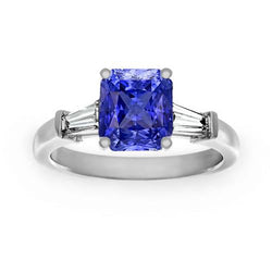 Bague de fiançailles saphir 3 pierres pour femme 2.50 carats diamants baguette