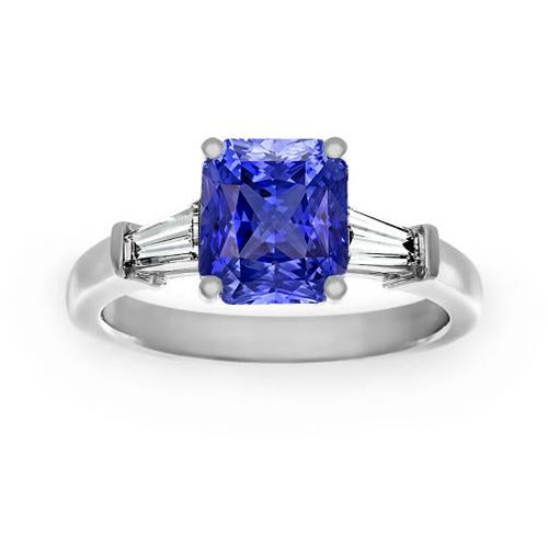 Bague de fiançailles saphir 3 pierres pour femme 2.50 carats diamants baguette - HarryChadEnt.FR