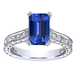 Bague de fiançailles saphir avec accents de diamants princesse 3.50 carats