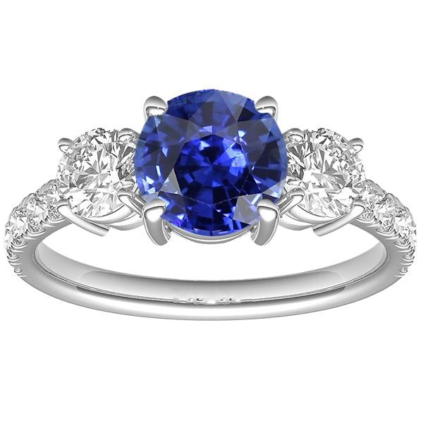 Bague de fiançailles saphir bleu 4.50 carats diamants taille brillant ronds - HarryChadEnt.FR