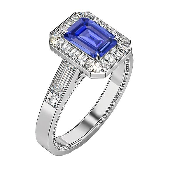 Bague de fiançailles saphir bleu émeraude halo 3.50 carats bijoux - HarryChadEnt.FR