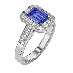 Bague de fiançailles saphir bleu émeraude halo 3.50 carats bijoux