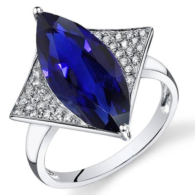 Bague de fiançailles saphir bleu marquise avec petits diamants 5.50 carats - HarryChadEnt.FR