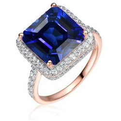 Bague de fiançailles saphir halo bicolore 14 carats 6 carats sertie de diamants