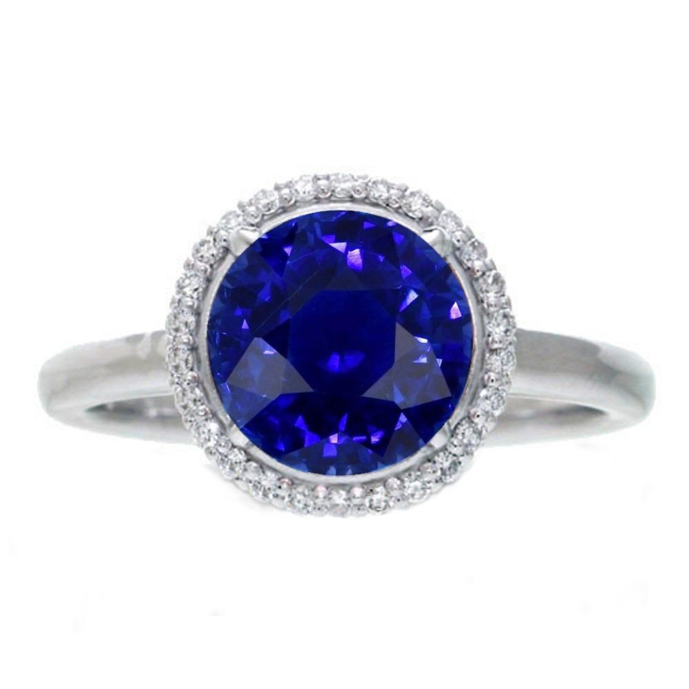 Bague de fiançailles saphir halo classique bijoux en pierres précieuses 4.50 carats - HarryChadEnt.FR