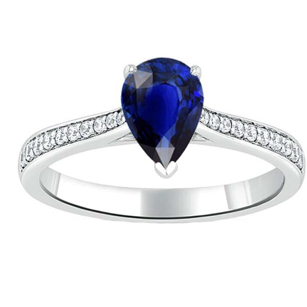 Bague de fiançailles saphir poire du Sri Lanka avec accents de diamants 3 carats - HarryChadEnt.FR