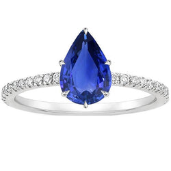 Bague de fiançailles saphir taille poire bleue avec accents de diamants 5 carats