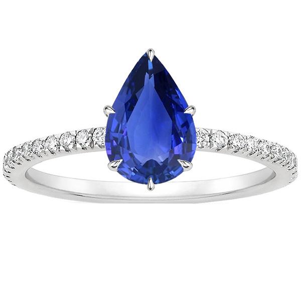 Bague de fiançailles saphir taille poire bleue avec accents de diamants 5 carats - HarryChadEnt.FR