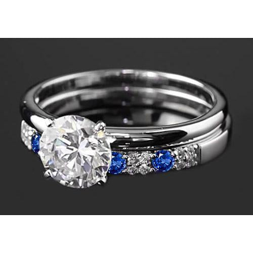 Bague de fiançailles sertie 2.75 carats diamant rond et saphir bleu 4 griffes - HarryChadEnt.FR