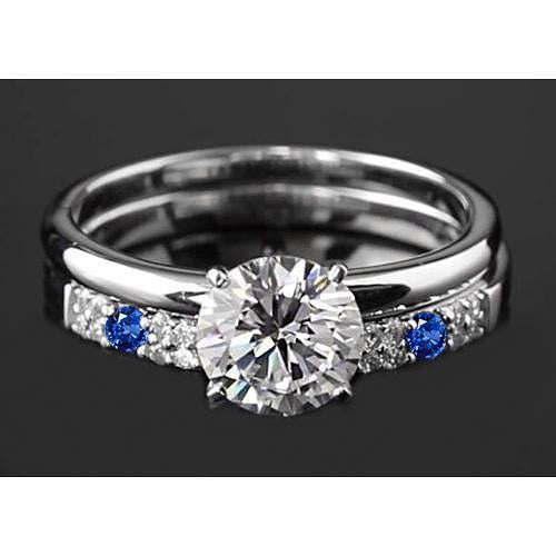 Bague de fiançailles sertie 2.75 carats diamant rond et saphir bleu 4 griffes - HarryChadEnt.FR