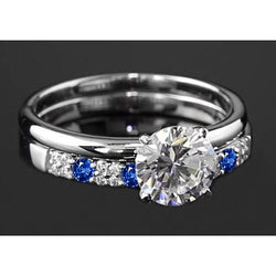 Bague de fiançailles sertie 2.75 carats diamant rond et saphir bleu 4 griffes