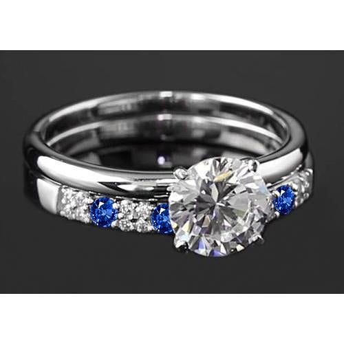 Bague de fiançailles sertie 2.75 carats diamant rond et saphir bleu 4 griffes - HarryChadEnt.FR