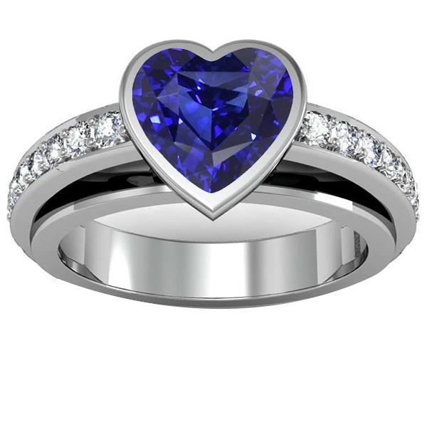 Bague de fiançailles sertie clos saphir bleu profond 3.50 carats pavé de diamants - HarryChadEnt.FR