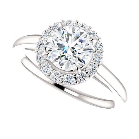 Bague de fiançailles sertie halo de diamants ronds de 1.50 carats en or blanc 14 carats - HarryChadEnt.FR