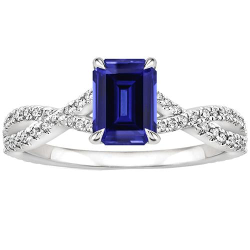 Bague de fiançailles sertie pavé saphir bleu émeraude & diamant 4 carats - HarryChadEnt.FR