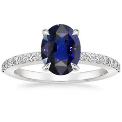 Bague de fiançailles solitaire avec accents de diamants Saphir bleu 4 carats