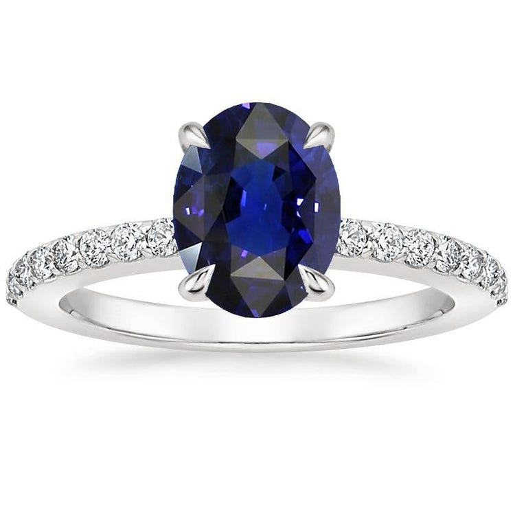 Bague de fiançailles solitaire avec accents de diamants Saphir bleu 4 carats - HarryChadEnt.FR