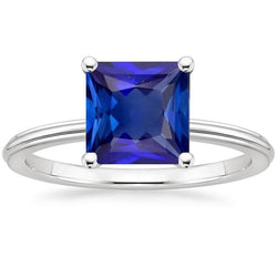 Bague de fiançailles solitaire avec pierres précieuses 5 carats saphir bleu taille princesse