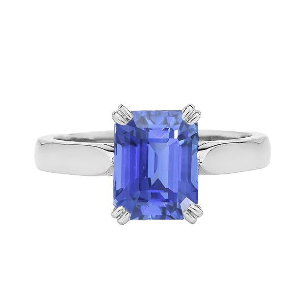 Bague de fiançailles solitaire avec saphir bleu et émeraude 2 carats sertie de griffes - HarryChadEnt.FR