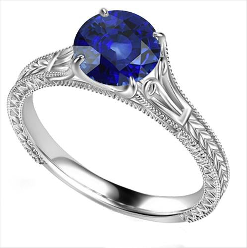 Bague de fiançailles solitaire bleu saphir 2 carats filgree style vintage - HarryChadEnt.FR
