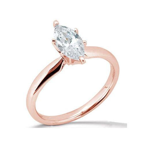 Bague de fiançailles solitaire diamant marquise 1.51 carats en or rose - HarryChadEnt.FR