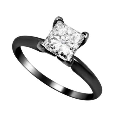 Bague de fiançailles solitaire diamant princesse 2 carats or noir 14K - HarryChadEnt.FR