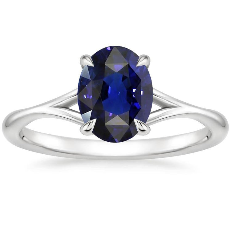 Bague de fiançailles solitaire saphir bleu 2.5 carats tige fendue - HarryChadEnt.FR