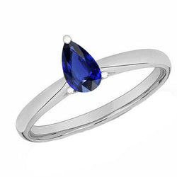 Bague de fiançailles solitaire saphir bleu poire 1 carat bijoux en pierres précieuses
