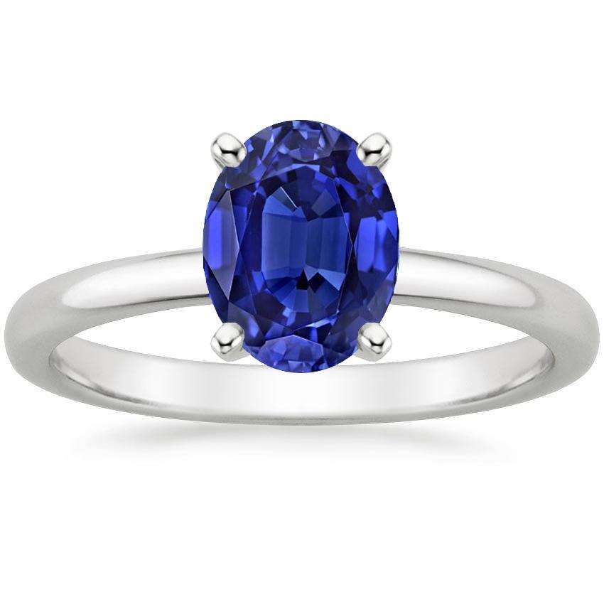 Bague de fiançailles solitaire saphir bleu taille ovale 3.50 carats - HarryChadEnt.FR
